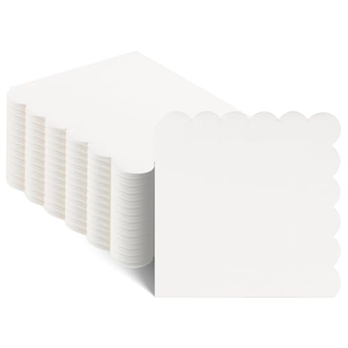 NatNarr 120 Pcs Cocktail Napkins Scalloped White Wedding Napkins Disposable Dessert Beverage Napkins for Wedding Bridal ShowerCoffee Bar Dinner 5 x 5 Inch